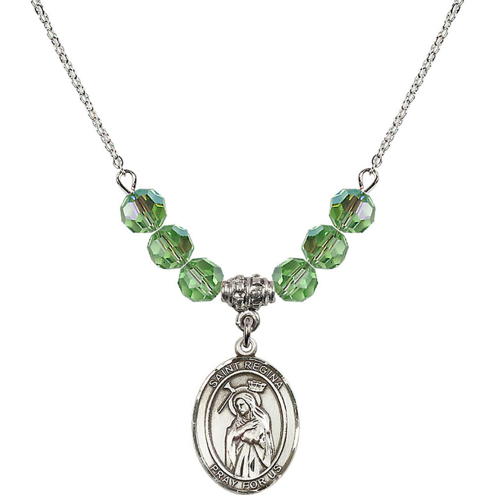Sterling Silver Saint Regina Birthstone Necklace with Peridot Beads - 8335