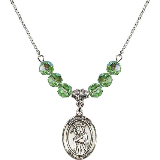 Sterling Silver Saint Regina Birthstone Necklace with Peridot Beads - 8335