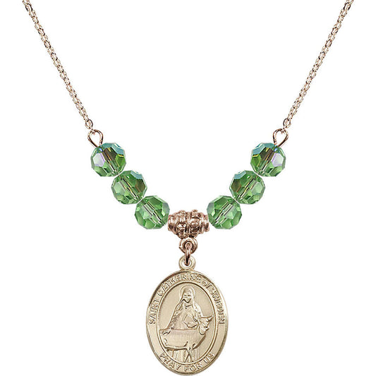 14kt Gold Filled Saint Catherine of Sweden Birthstone Necklace with Peridot Beads - 8336