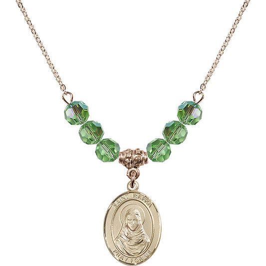 14kt Gold Filled Saint Rafka Birthstone Necklace with Peridot Beads - 8338