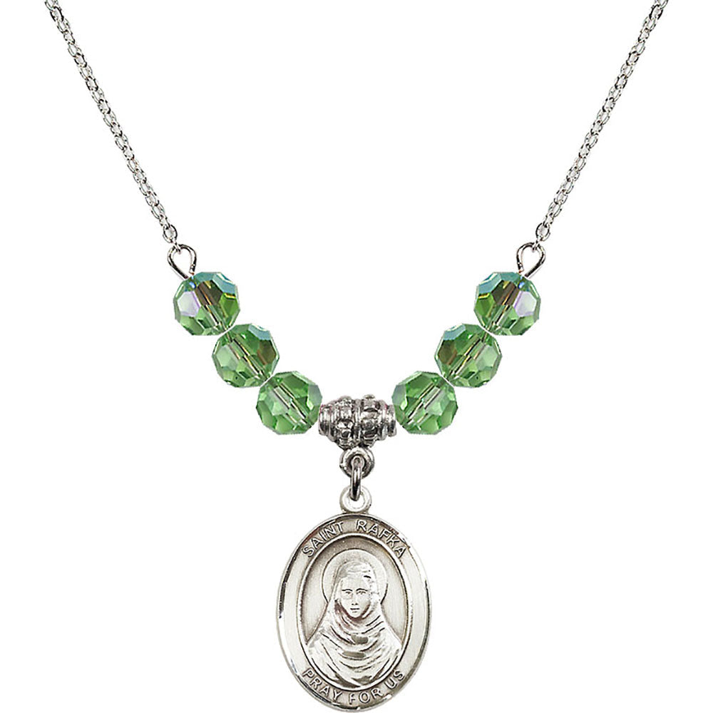 Sterling Silver Saint Rafka Birthstone Necklace with Peridot Beads - 8338