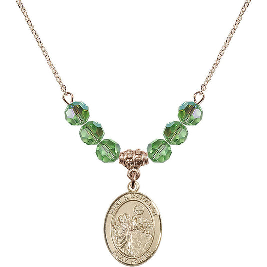 14kt Gold Filled Saint Nimatullah Birthstone Necklace with Peridot Beads - 8339