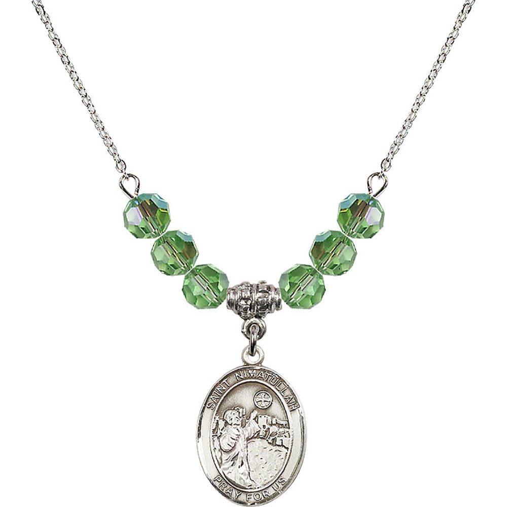 Sterling Silver Saint Nimatullah Birthstone Necklace with Peridot Beads - 8339