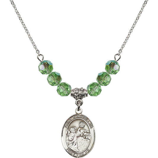 Sterling Silver Saint Nimatullah Birthstone Necklace with Peridot Beads - 8339