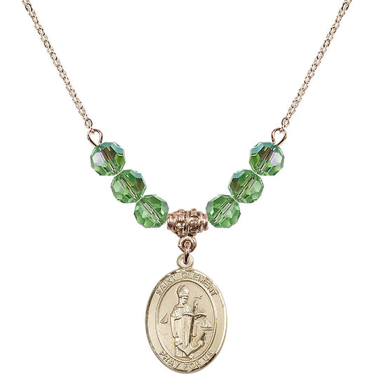 14kt Gold Filled Saint Clement Birthstone Necklace with Peridot Beads - 8340