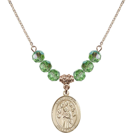 14kt Gold Filled Saint Felicity Birthstone Necklace with Peridot Beads - 8341