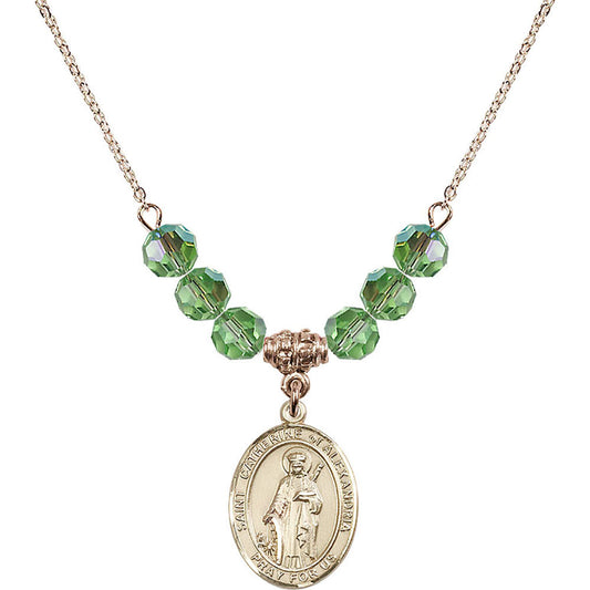 14kt Gold Filled Saint Catherine of Alexandria Birthstone Necklace with Peridot Beads - 8343