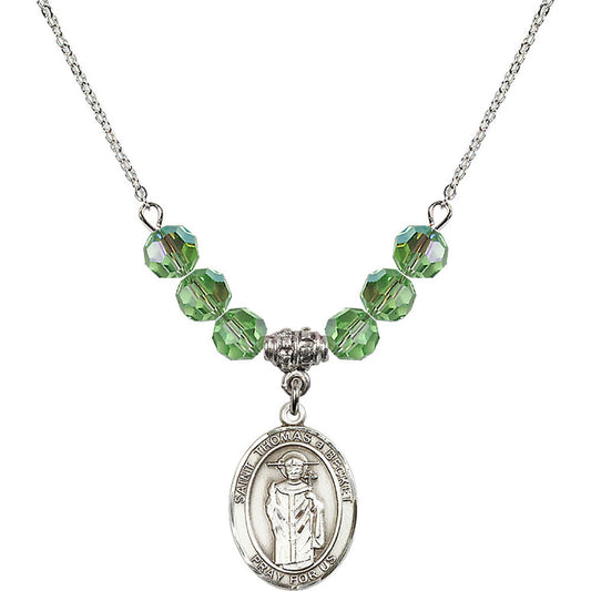 Sterling Silver Saint Thomas A Becket Birthstone Necklace with Peridot Beads - 8344