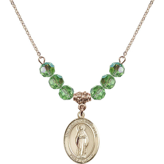 14kt Gold Filled Virgin of the Globe Birthstone Necklace with Peridot Beads - 8345