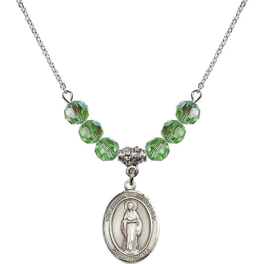 Sterling Silver Virgin of the Globe Birthstone Necklace with Peridot Beads - 8345