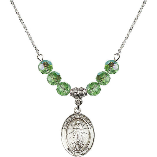 Sterling Silver Our Lady of Tears Birthstone Necklace with Peridot Beads - 8346
