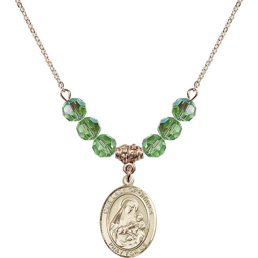 14kt Gold Filled Our Lady of Grapes Birthstone Necklace with Peridot Beads - 8347