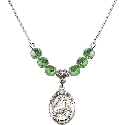 Sterling Silver Our Lady of Grapes Birthstone Necklace with Peridot Beads - 8347