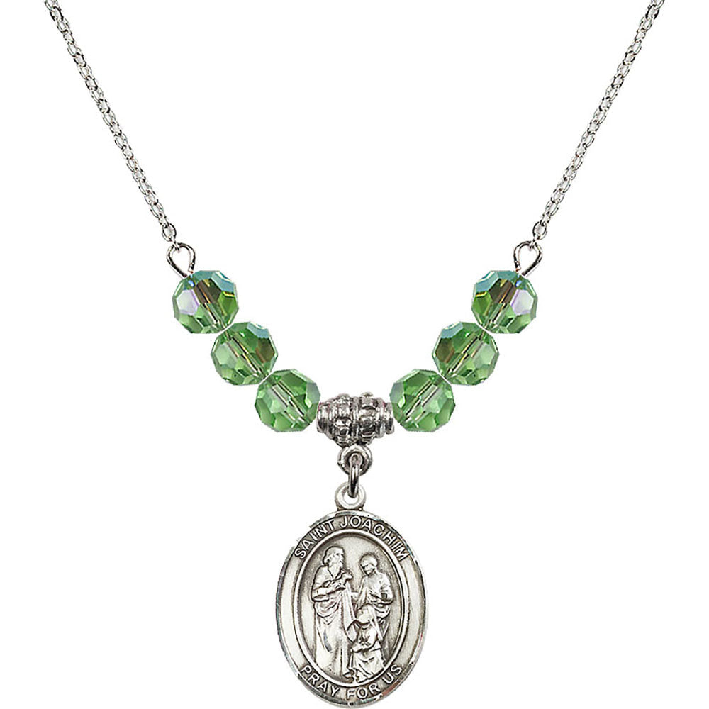 Sterling Silver Saint Joachim Birthstone Necklace with Peridot Beads - 8348