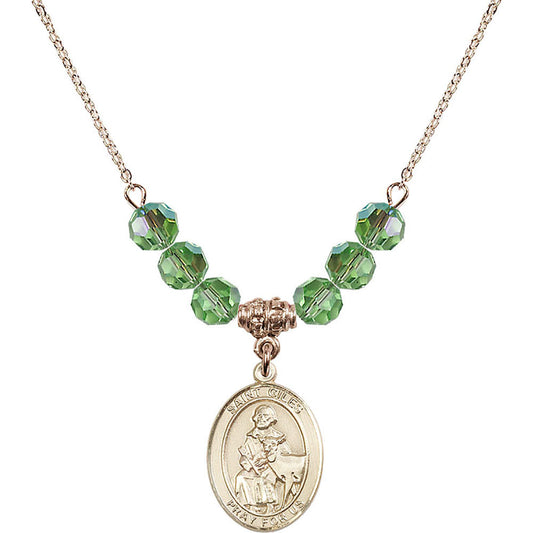 14kt Gold Filled Saint Giles Birthstone Necklace with Peridot Beads - 8349
