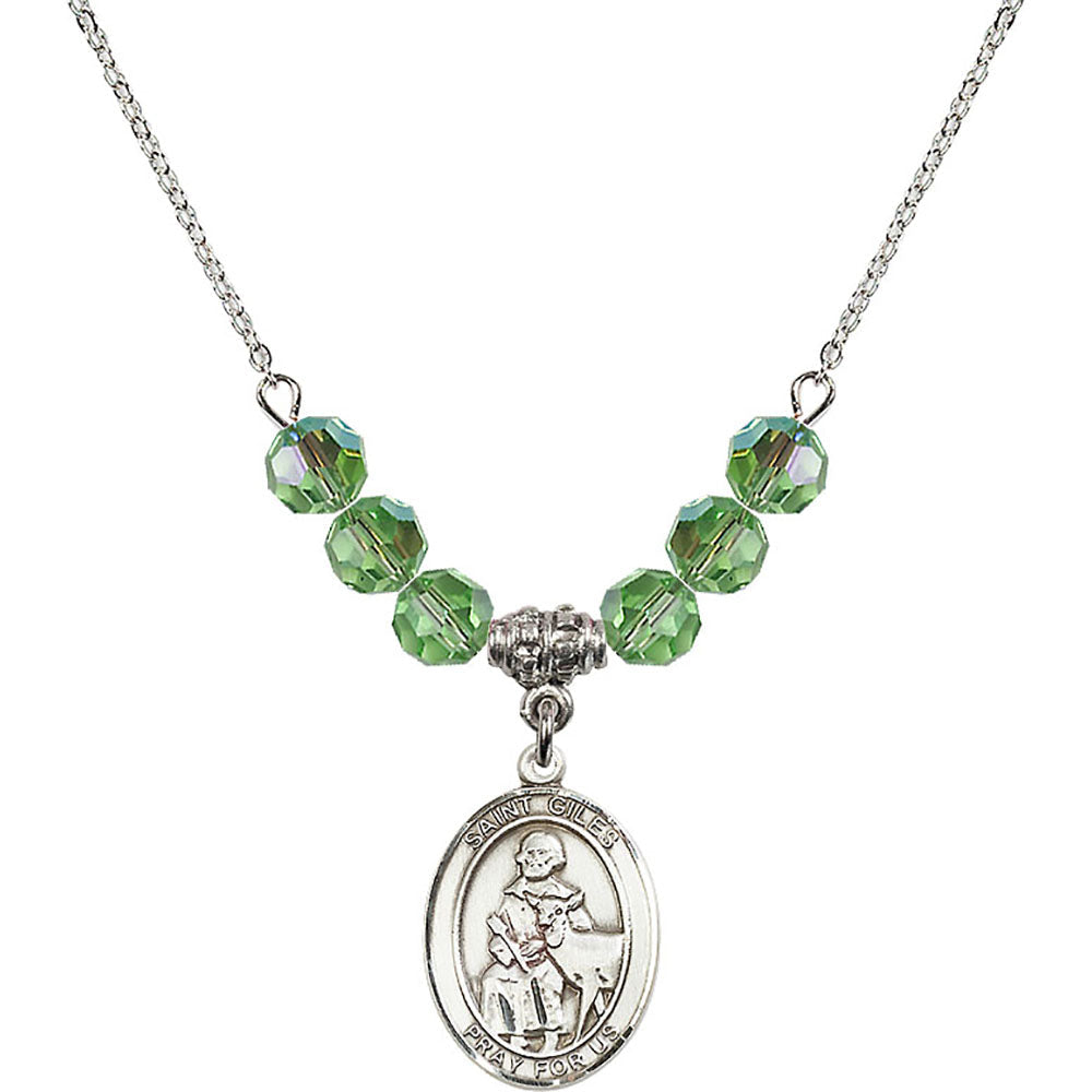 Sterling Silver Saint Giles Birthstone Necklace with Peridot Beads - 8349