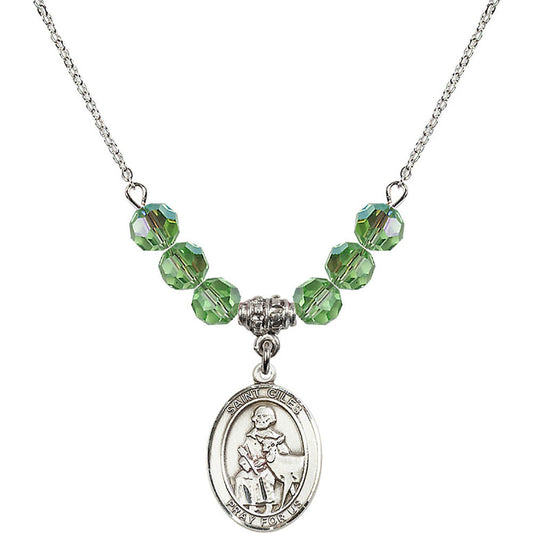 Sterling Silver Saint Giles Birthstone Necklace with Peridot Beads - 8349