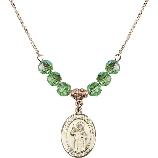 14kt Gold Filled Saint John of Capistrano Birthstone Necklace with Peridot Beads - 8350