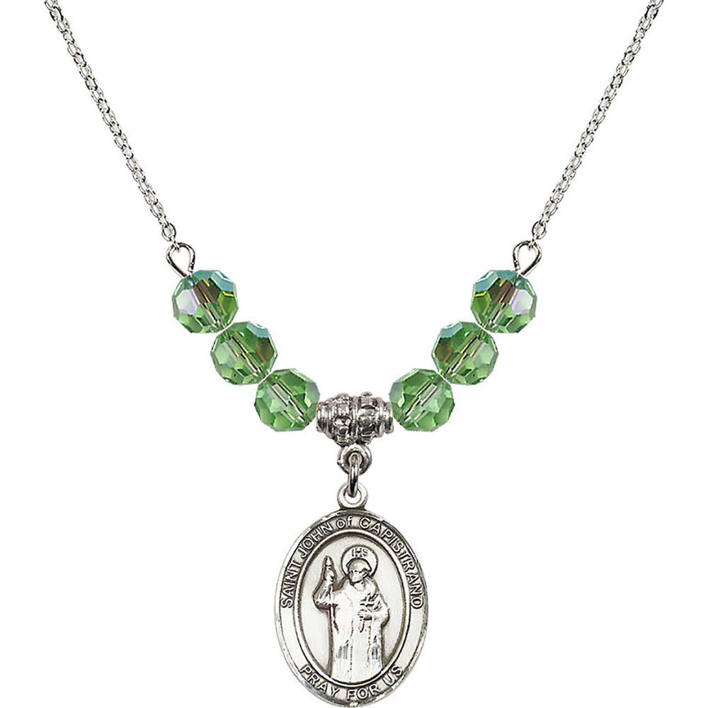 Sterling Silver Saint John of Capistrano Birthstone Necklace with Peridot Beads - 8350