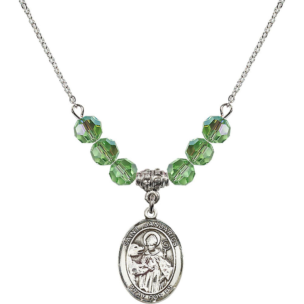 Sterling Silver Saint Januarius Birthstone Necklace with Peridot Beads - 8351