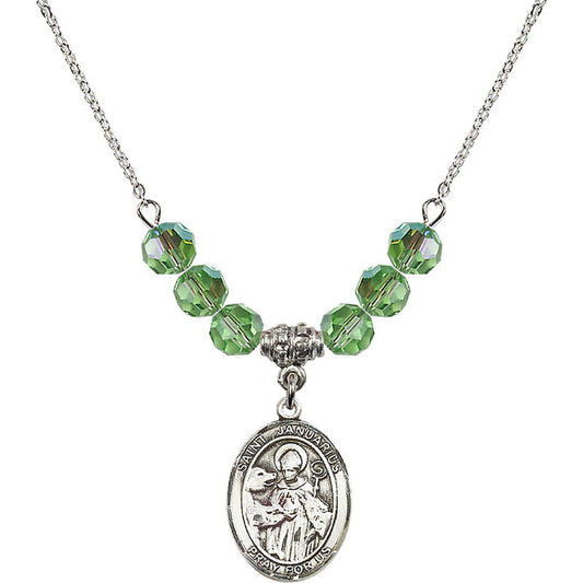 Sterling Silver Saint Januarius Birthstone Necklace with Peridot Beads - 8351