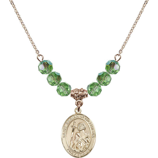 14kt Gold Filled Saint Adrian of Nicomedia Birthstone Necklace with Peridot Beads - 8353