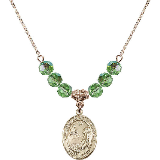 14kt Gold Filled Saint Catherine of Bologna Birthstone Necklace with Peridot Beads - 8354