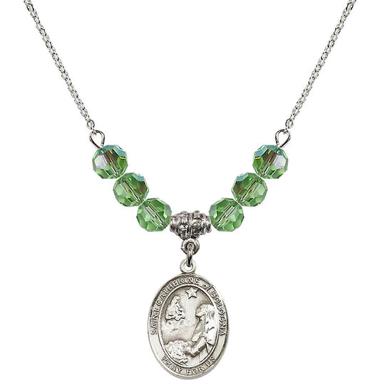 Sterling Silver Saint Catherine of Bologna Birthstone Necklace with Peridot Beads - 8354