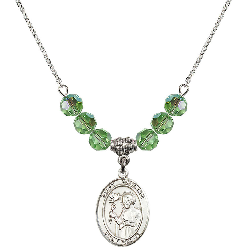 Sterling Silver Saint Dunstan Birthstone Necklace with Peridot Beads - 8355