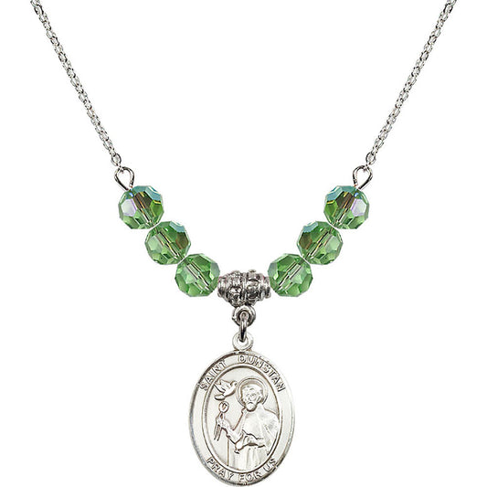 Sterling Silver Saint Dunstan Birthstone Necklace with Peridot Beads - 8355
