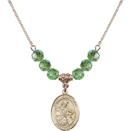 14kt Gold Filled Saint Eustachius Birthstone Necklace with Peridot Beads - 8356