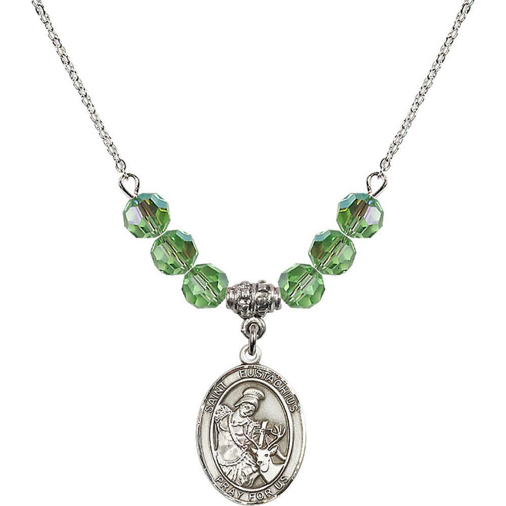 Sterling Silver Saint Eustachius Birthstone Necklace with Peridot Beads - 8356