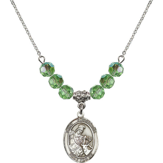 Sterling Silver Saint Eustachius Birthstone Necklace with Peridot Beads - 8356