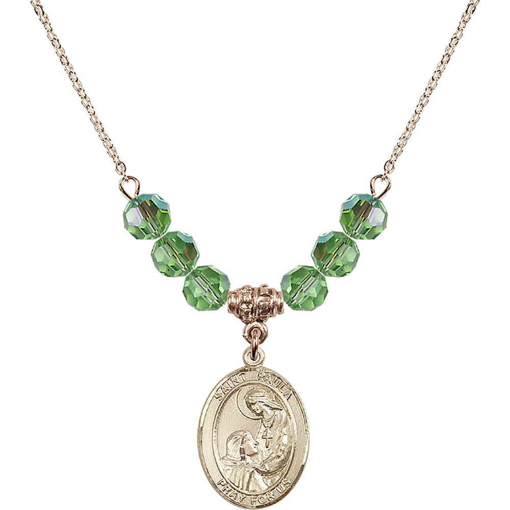 14kt Gold Filled Saint Paula Birthstone Necklace with Peridot Beads - 8359