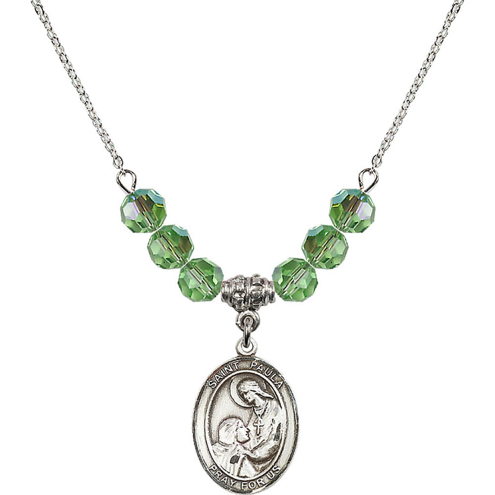 Sterling Silver Saint Paula Birthstone Necklace with Peridot Beads - 8359