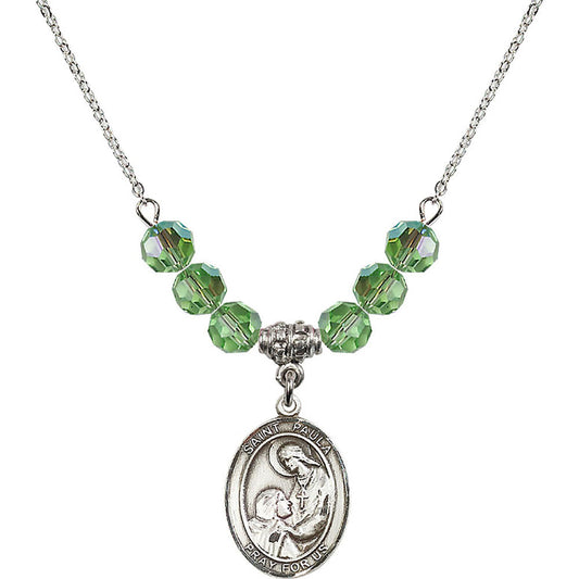 Sterling Silver Saint Paula Birthstone Necklace with Peridot Beads - 8359
