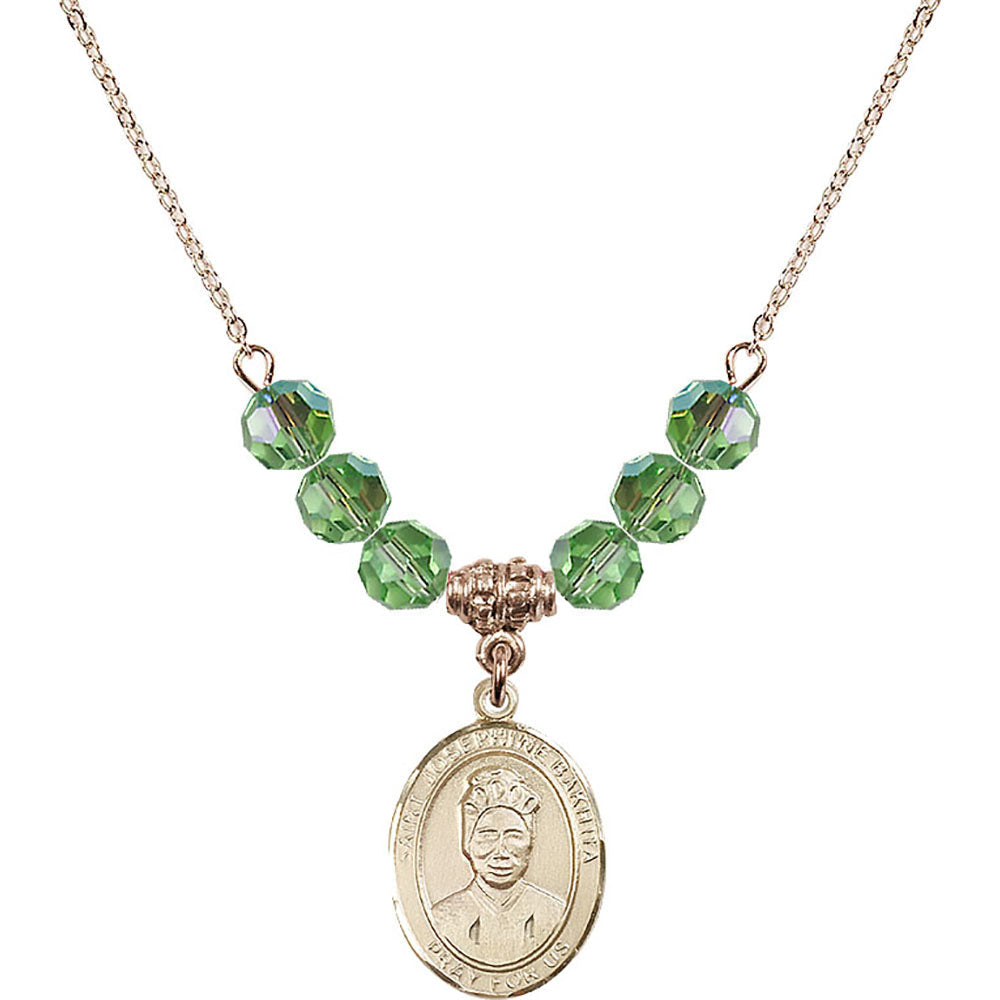 14kt Gold Filled Saint Josephine Bakhita Birthstone Necklace with Peridot Beads - 8360