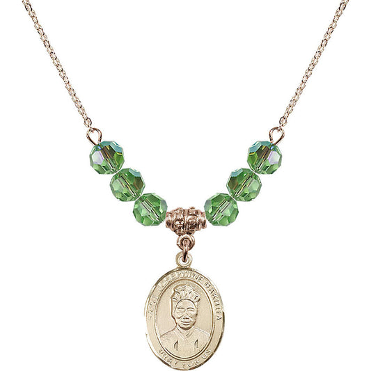 14kt Gold Filled Saint Josephine Bakhita Birthstone Necklace with Peridot Beads - 8360