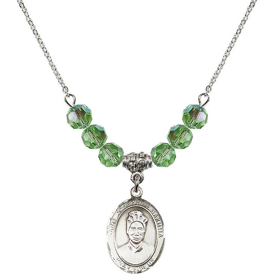 Sterling Silver Saint Josephine Bakhita Birthstone Necklace with Peridot Beads - 8360