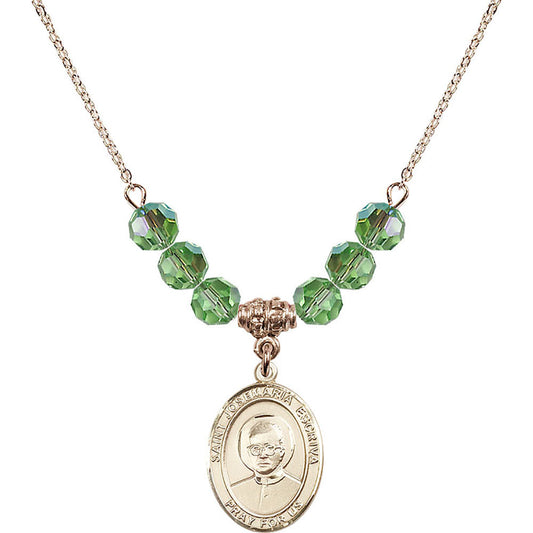 14kt Gold Filled Saint Josemaria Escriva Birthstone Necklace with Peridot Beads - 8362