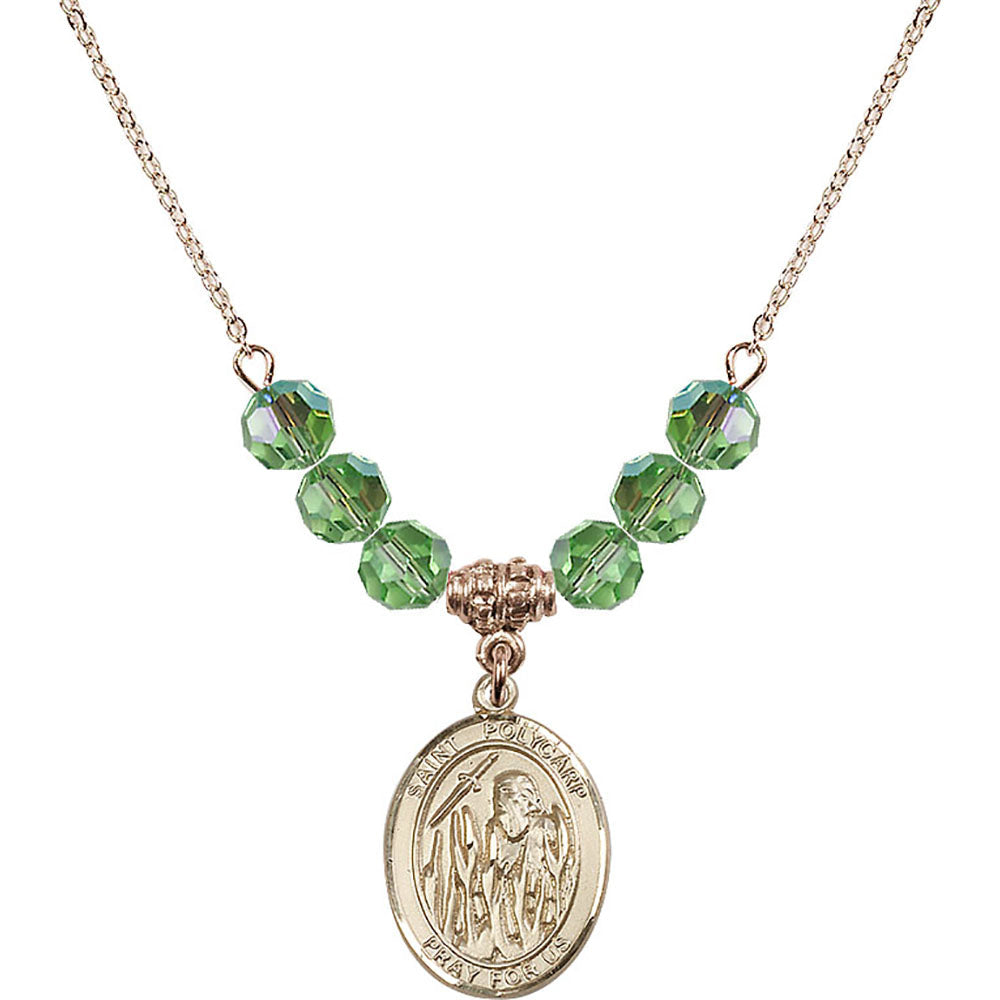 14kt Gold Filled Saint Polycarp of Smyrna Birthstone Necklace with Peridot Beads - 8363