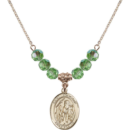 14kt Gold Filled Saint Polycarp of Smyrna Birthstone Necklace with Peridot Beads - 8363