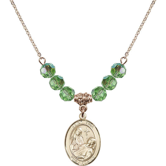14kt Gold Filled Saint Fina Birthstone Necklace with Peridot Beads - 8364