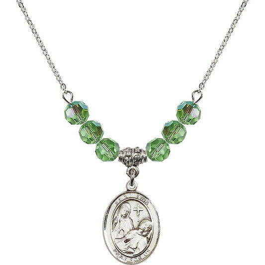 Sterling Silver Saint Fina Birthstone Necklace with Peridot Beads - 8364
