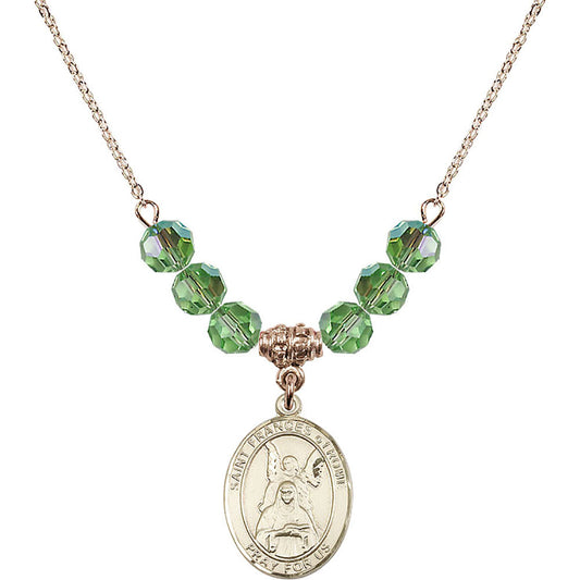 14kt Gold Filled Saint Frances of Rome Birthstone Necklace with Peridot Beads - 8365