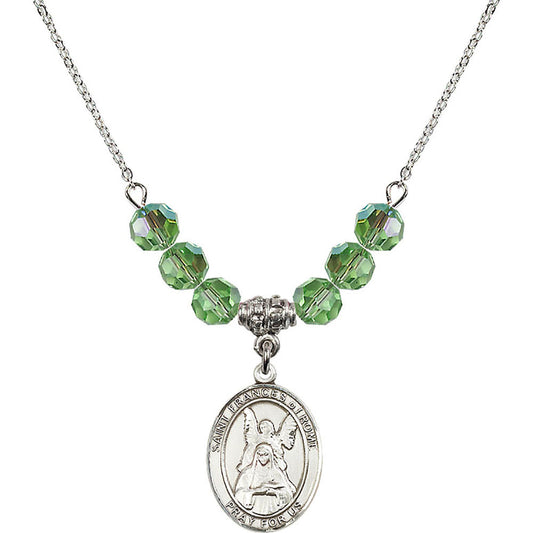 Sterling Silver Saint Frances of Rome Birthstone Necklace with Peridot Beads - 8365