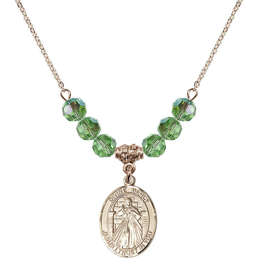 14kt Gold Filled Divine Mercy Birthstone Necklace with Peridot Beads - 8366