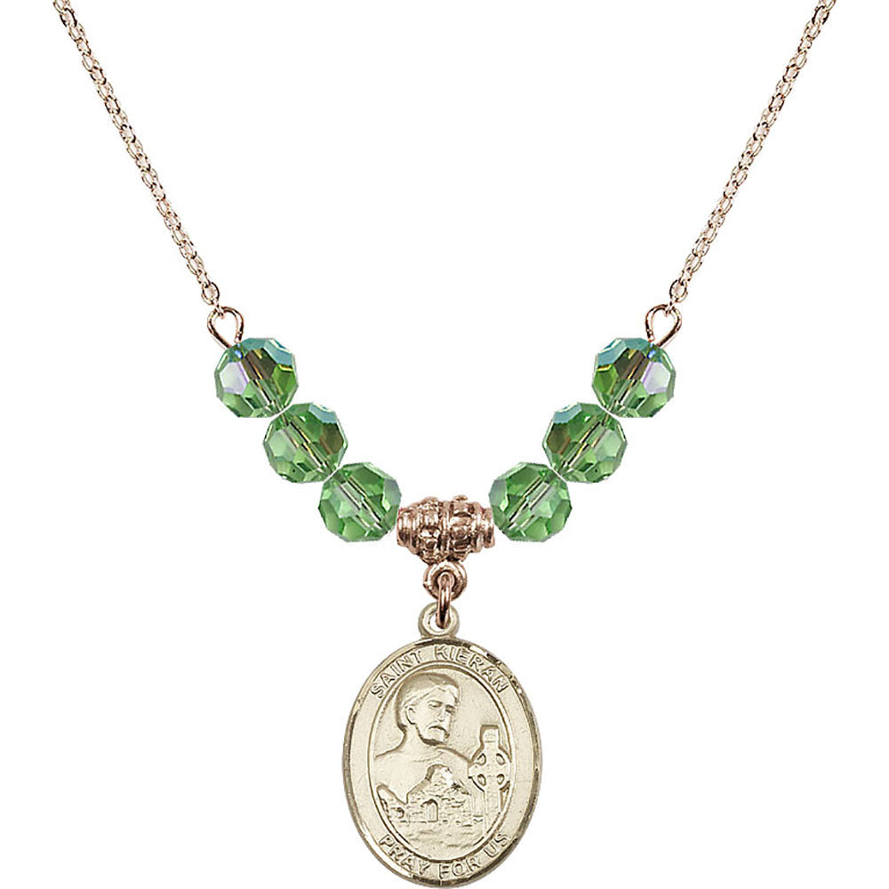 14kt Gold Filled Saint Kieran Birthstone Necklace with Peridot Beads - 8367