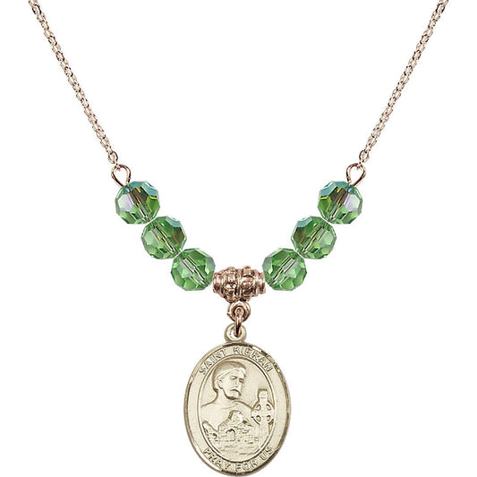 14kt Gold Filled Saint Kieran Birthstone Necklace with Peridot Beads - 8367