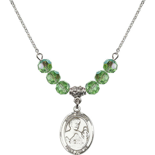 Sterling Silver Saint Kieran Birthstone Necklace with Peridot Beads - 8367